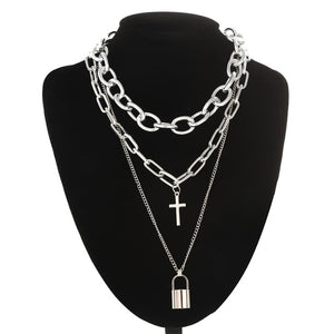 Unisex lock chain necklace(fashion)(double layer)